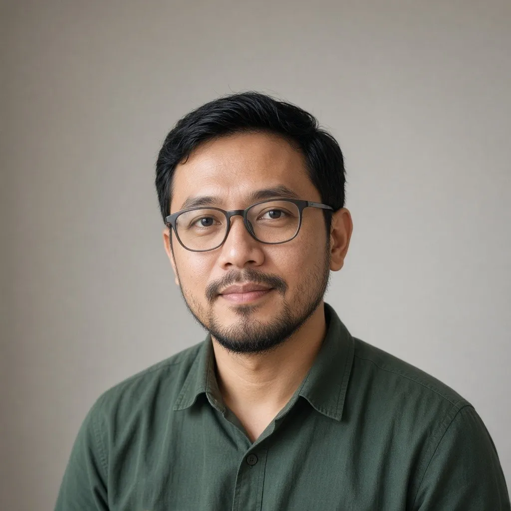 Bima, laki-laki berkacamata dengan kemeja hijau tua